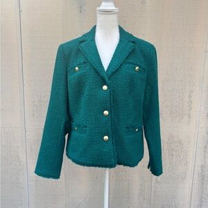 Ann Taylor Teal Tweed Blazer with Gold Buttons